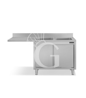 Spülmaschinen Spülschrank, Edelstahl, 2 Becken, Abtropffläche links, Schiebetüren, B 1700 mm x T 700 mm x H 950 mm