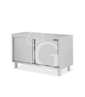 Durchreicheschranktisch aus Edelstahl mit Schiebetüren B 1500 mm x T 600 mm x H 850 mm
