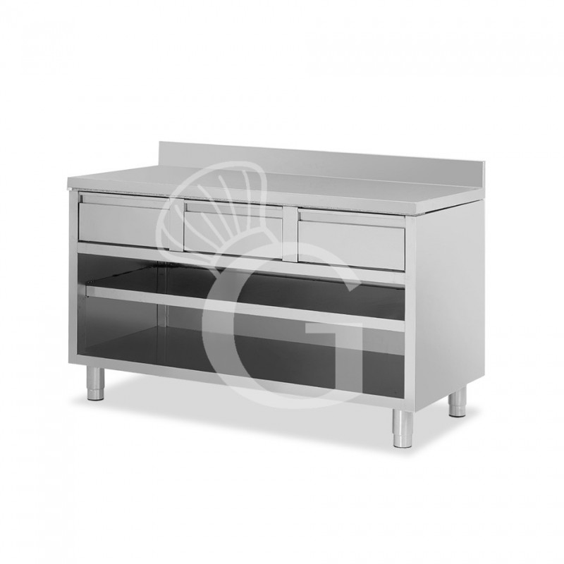 Offener Edelstahltisch 2 Schublade Aufsatz B 1400 mm x T 700 mm x H 950 mm
