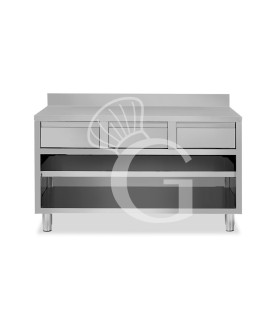 Offener Edelstahltisch 2 Schublade Aufsatz B 1400 mm x T 700 mm x H 950 mm