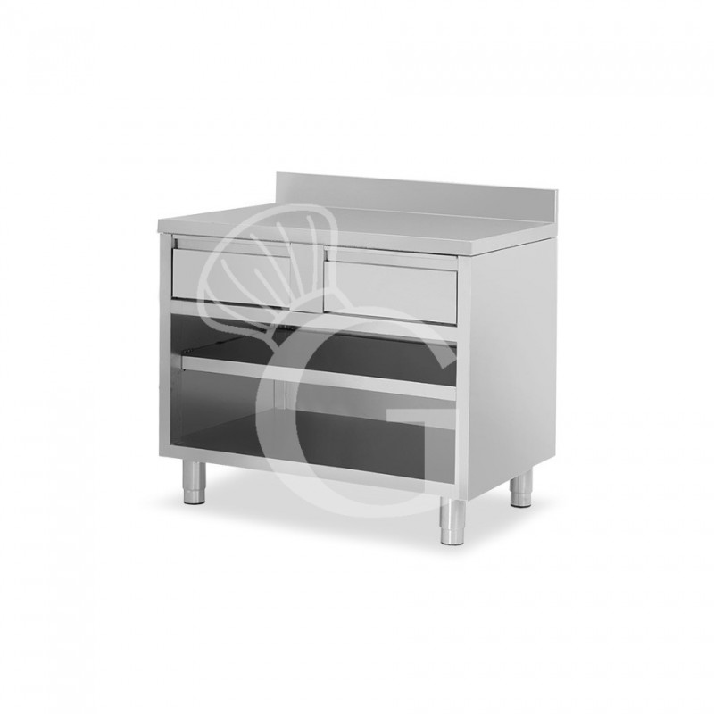 Offener Edelstahltisch 2 Schubladen Aufsatz B 1000 mm x T 700 mm x H 950 mm