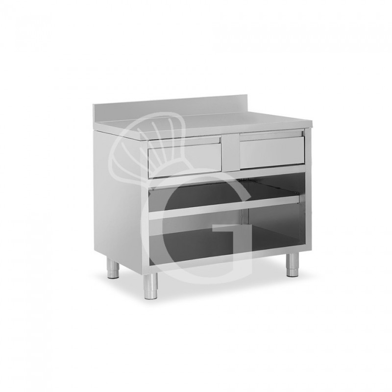 Offener Edelstahltisch 2 Schubladen Aufsatz B 1000 mm x T 700 mm x H 950 mm