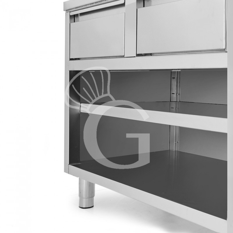 Offener Edelstahltisch 2 Schubladen Aufsatz B 1000 mm x T 600 mm x H 950 mm