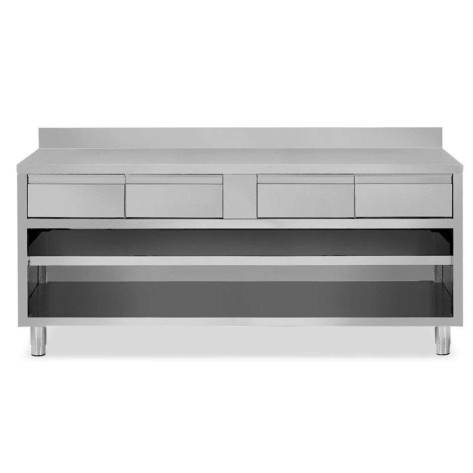Offener Edelstahltisch 4 Schubladen Aufsatz B 1800 mm x T 600 mm x H 950 mm