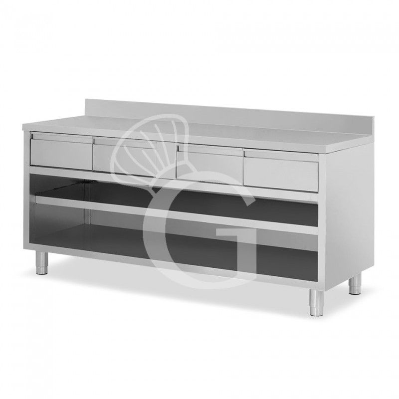 Offener Edelstahltisch 4 Schubladen Aufsatz B 1800 mm x T 700 mm x H 950 mm