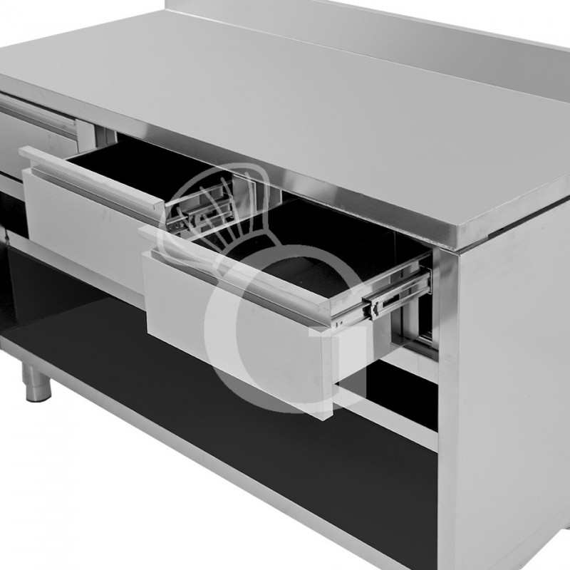 Offener Edelstahltisch 4 Schubladen Aufsatz B 1800 mm x T 700 mm x H 950 mm