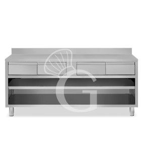 Offener Edelstahltisch 4 Schubladen Aufsatz B 2000 mm x T 700 mm x H 950 mm