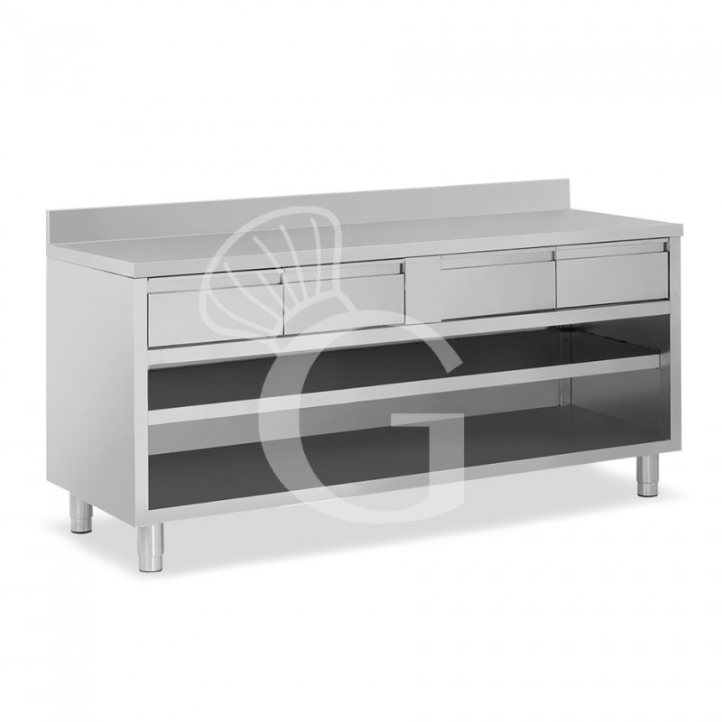 Offener Edelstahltisch 4 Schubladen Aufsatz B 2000 mm x T 700 mm x H 950 mm