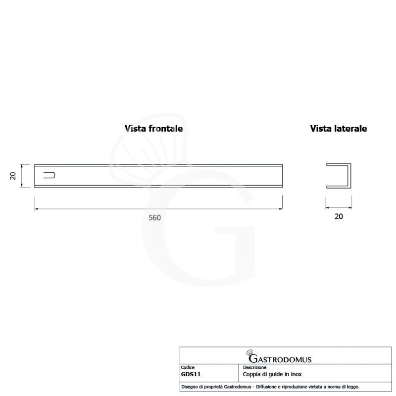 coppia di guide in inox per tavoli refrigerati p700