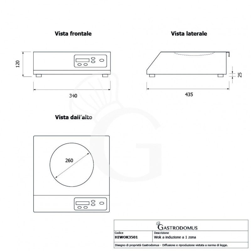 Induktionswok / Wok-Induktionskochplatte, 1 Kochzone, B 340 mm x T 440 mm x H 125 mm, 3500 W