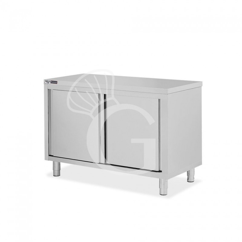 Schranktisch / Arbeitsschrank, Edelstahl, 2 Schiebetüren, B 1200 mm x T 600 mm x H 850 mm