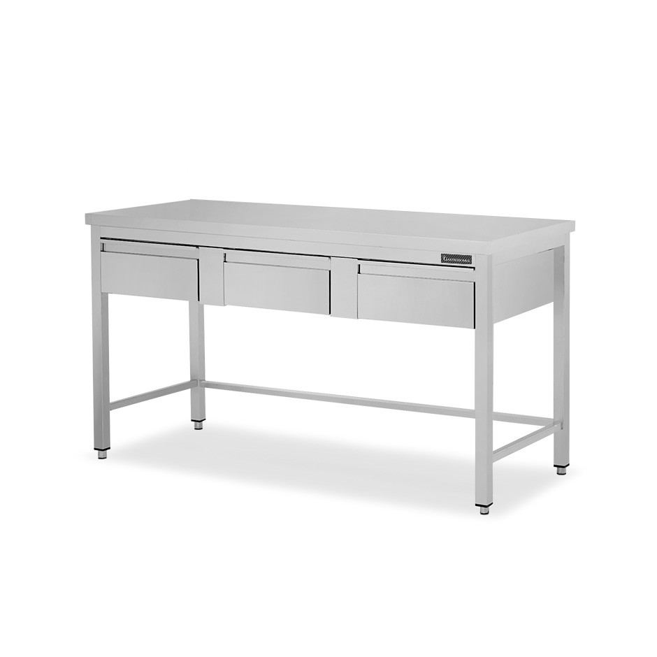 Edelstahltisch, 3 Schubladen, B 1600 mm X T 800 mm X H 850 mm