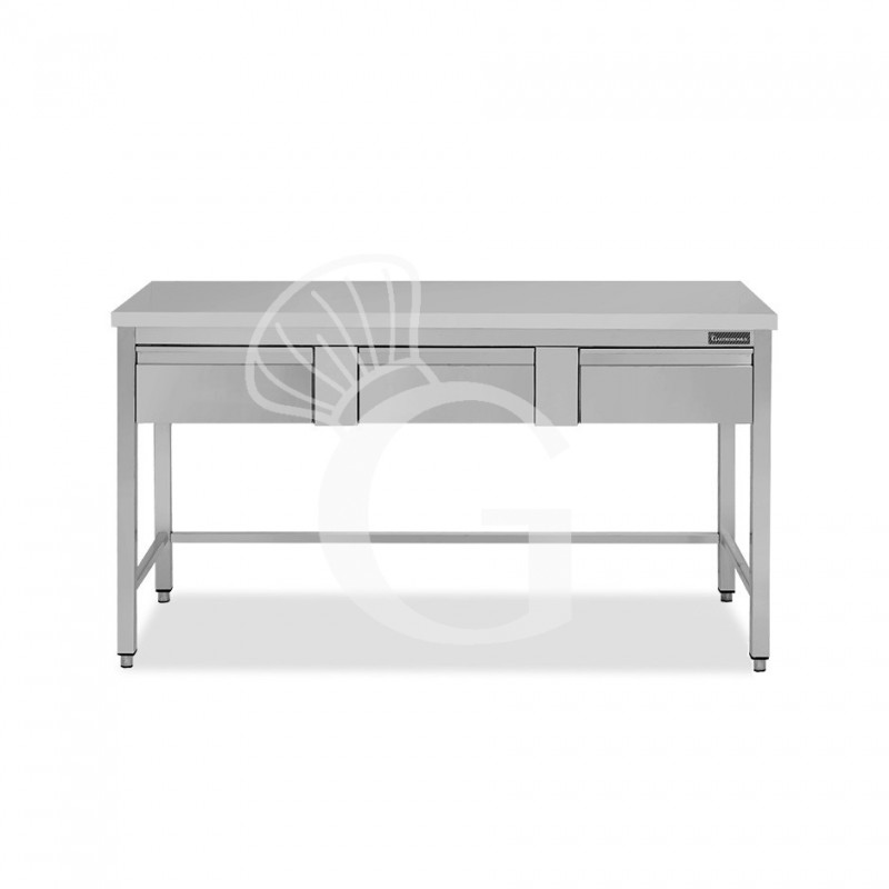 Edelstahltisch, 3 Schubladen, B 1600 mm X T 800 mm X H 850 mm