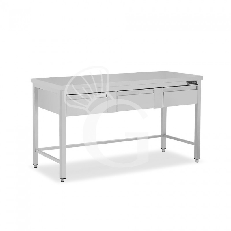 Edelstahltisch, 3 Schubladen, B 1600 mm X T 800 mm X H 850 mm