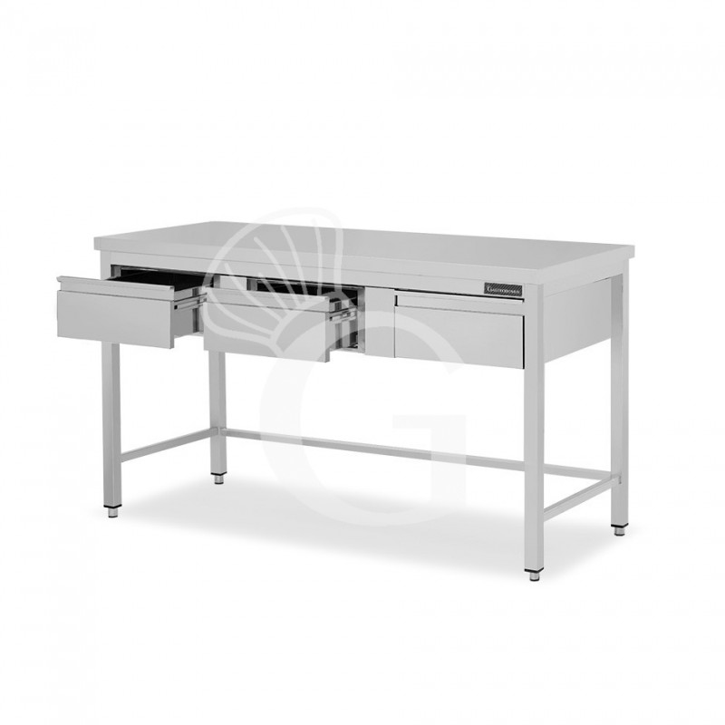 Edelstahltisch, 3 Schubladen, B 1600 mm X T 800 mm X H 850 mm