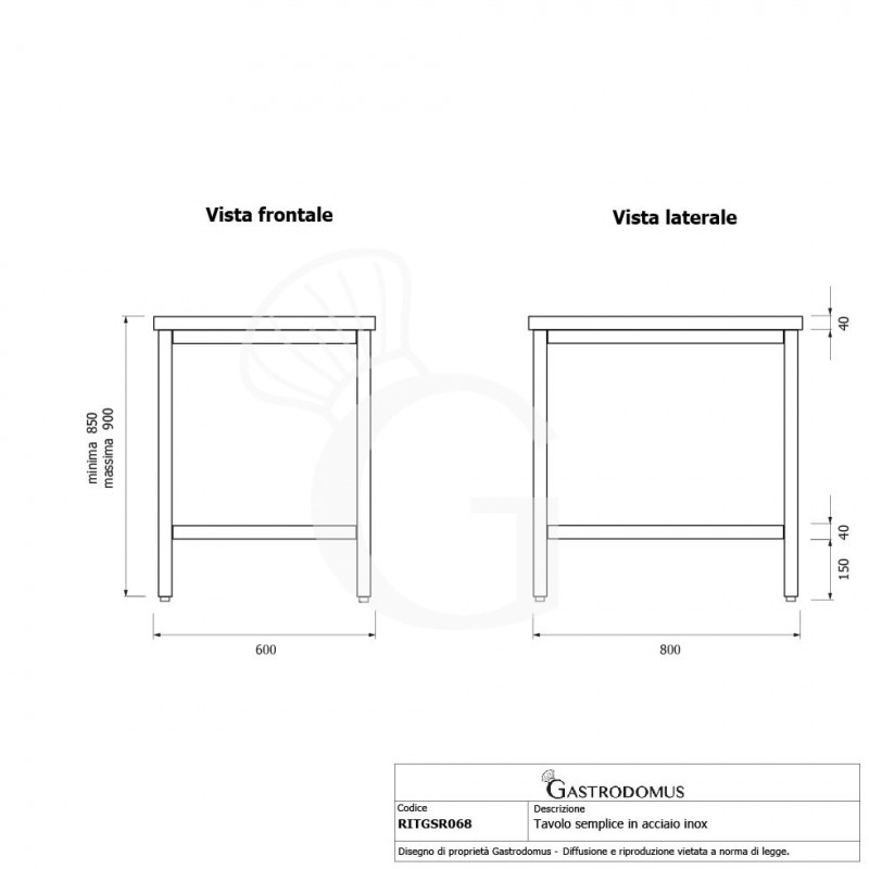 Edelstahltisch B 600 mm x T 800 mm x H 850 mm