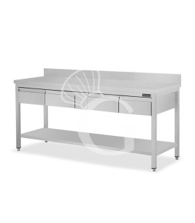 Edelstahltisch Grundbden Aufsatz 4 Schubladen B 2000 mm x T 800 mm x H 950 mm