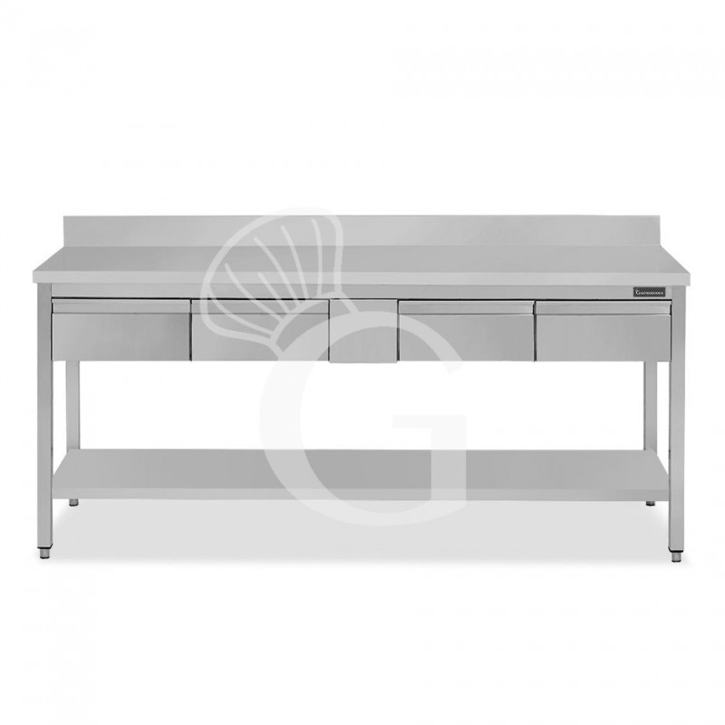 Edelstahltisch Grundbden Aufsatz 4 Schubladen B 2000 mm x T 800 mm x H 950 mm
