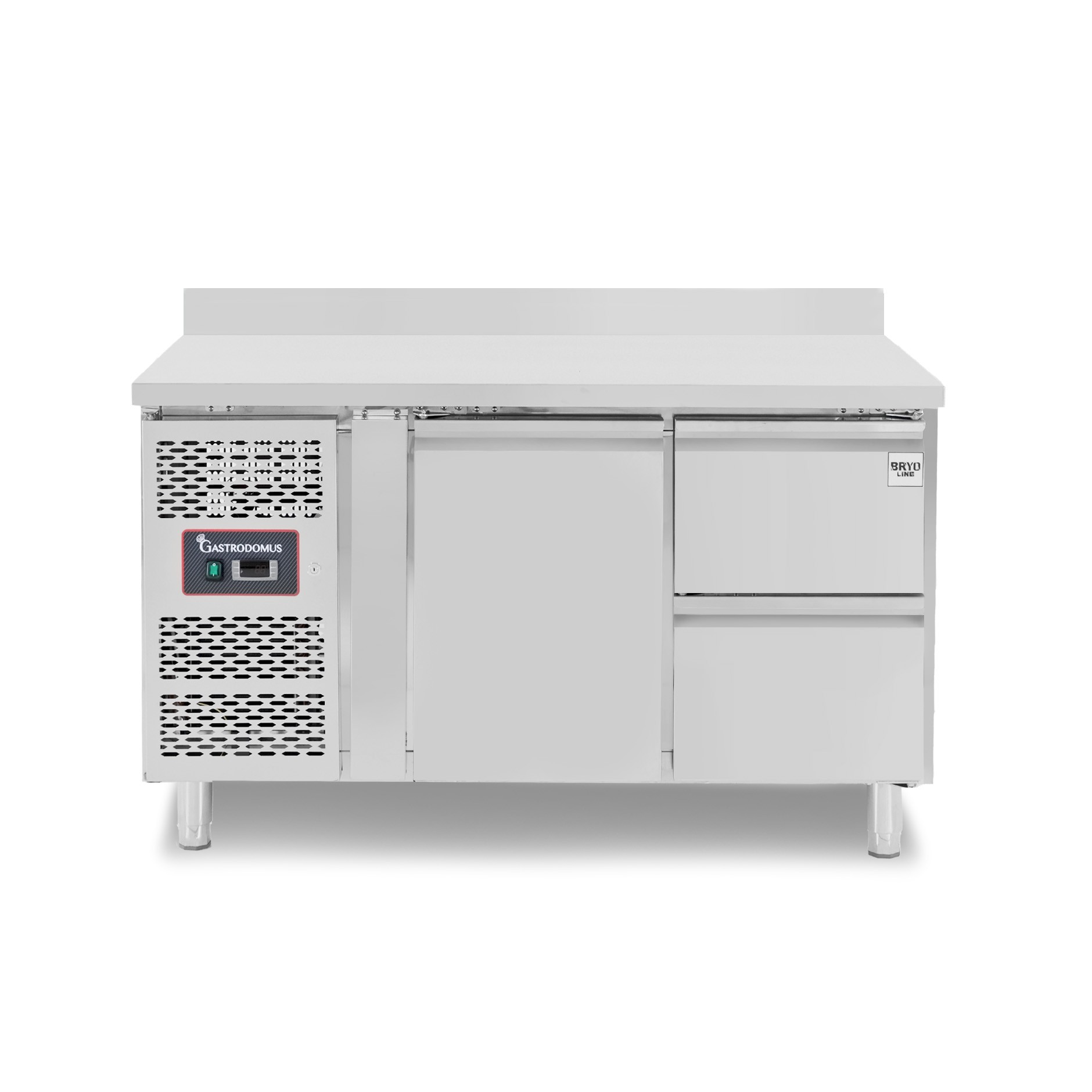 Kühltisch, 2 Schubladen, 1 Tür,  Aufkantung, T 700 mm, - 2° C/ + 8° C, Motor auf der linken Seite