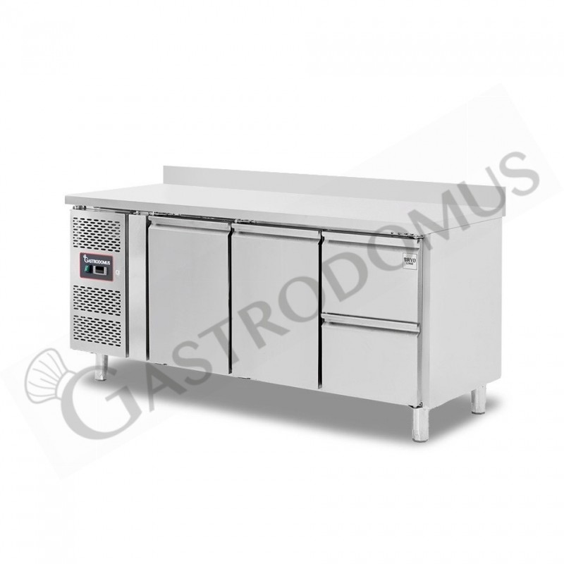 Kühltisch, 2 Schubladen, 2 Türen, Aufkantung, T 700 mm, - 2° C/ + 8° C, Motor auf der linken Seite
