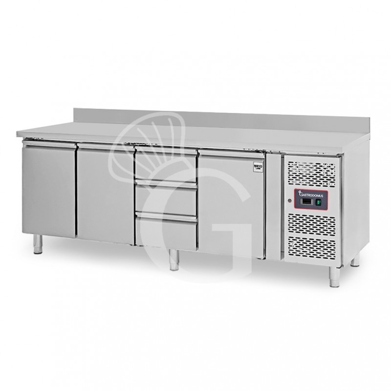 copy of Tavolo refrigerato - 3 porte e 3 cassetti - alzatina - Prof. 700 -2°C/+8°C