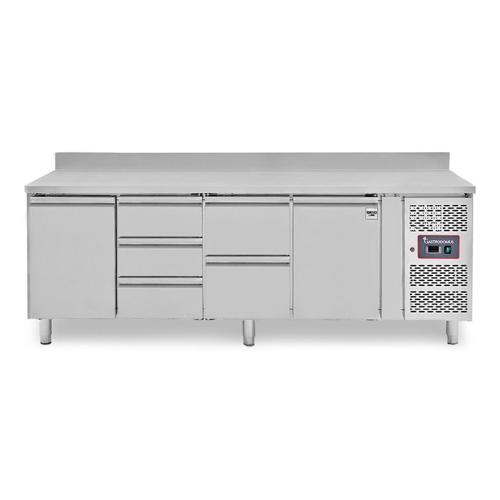 Kühltisch, 2 Türen, 5 Schubladen, Aufkantung, Tiefe 700 mm, -2°C/+8°C