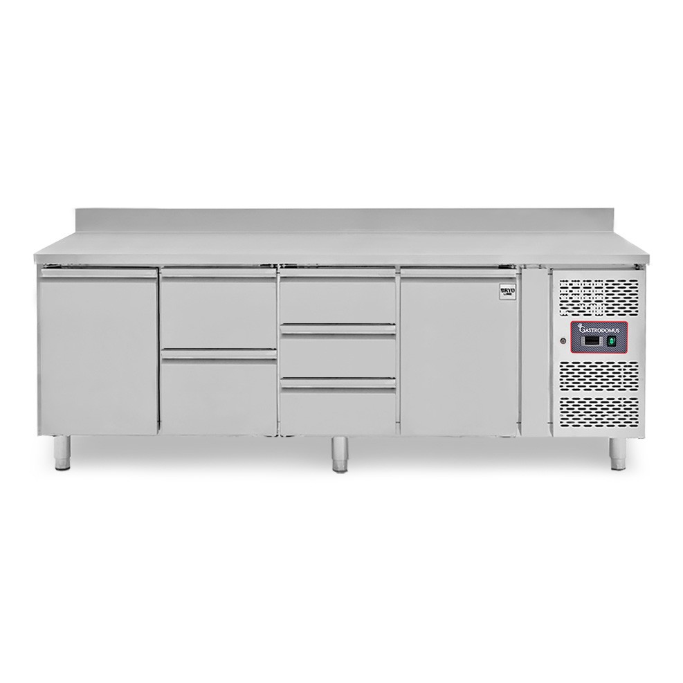 Kühltisch, 2 Türen, 5 Schubladen, Aufkantung, Tiefe 700 mm, -2°C/+8°C