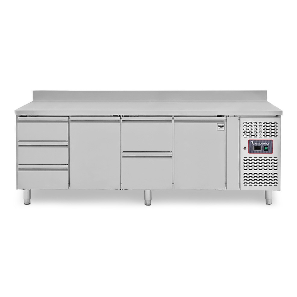 Kühltisch, 2 Türen, 5 Schubladen, Aufkantung, Tiefe 700 mm, -2°C/+8°C