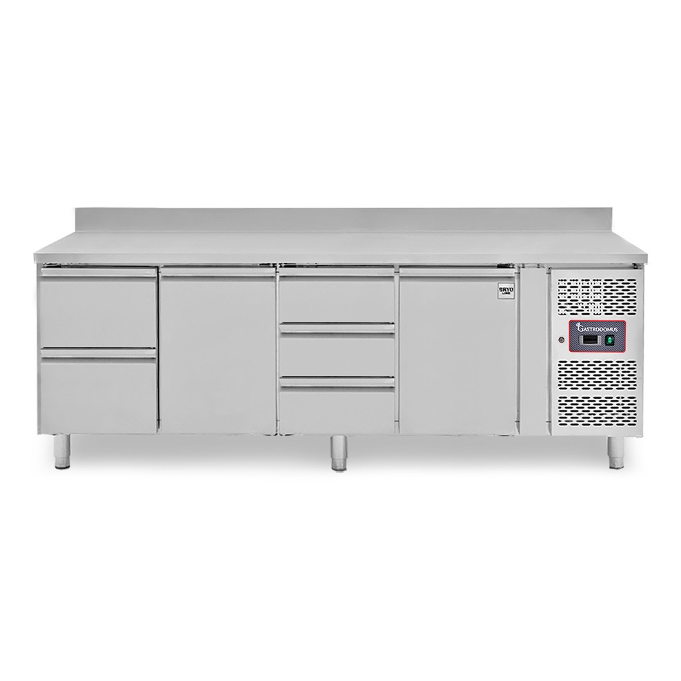 Kühltisch, 2 Türen, 5 Schubladen, Aufkantung, Tiefe 700 mm, -2°C/+8°C