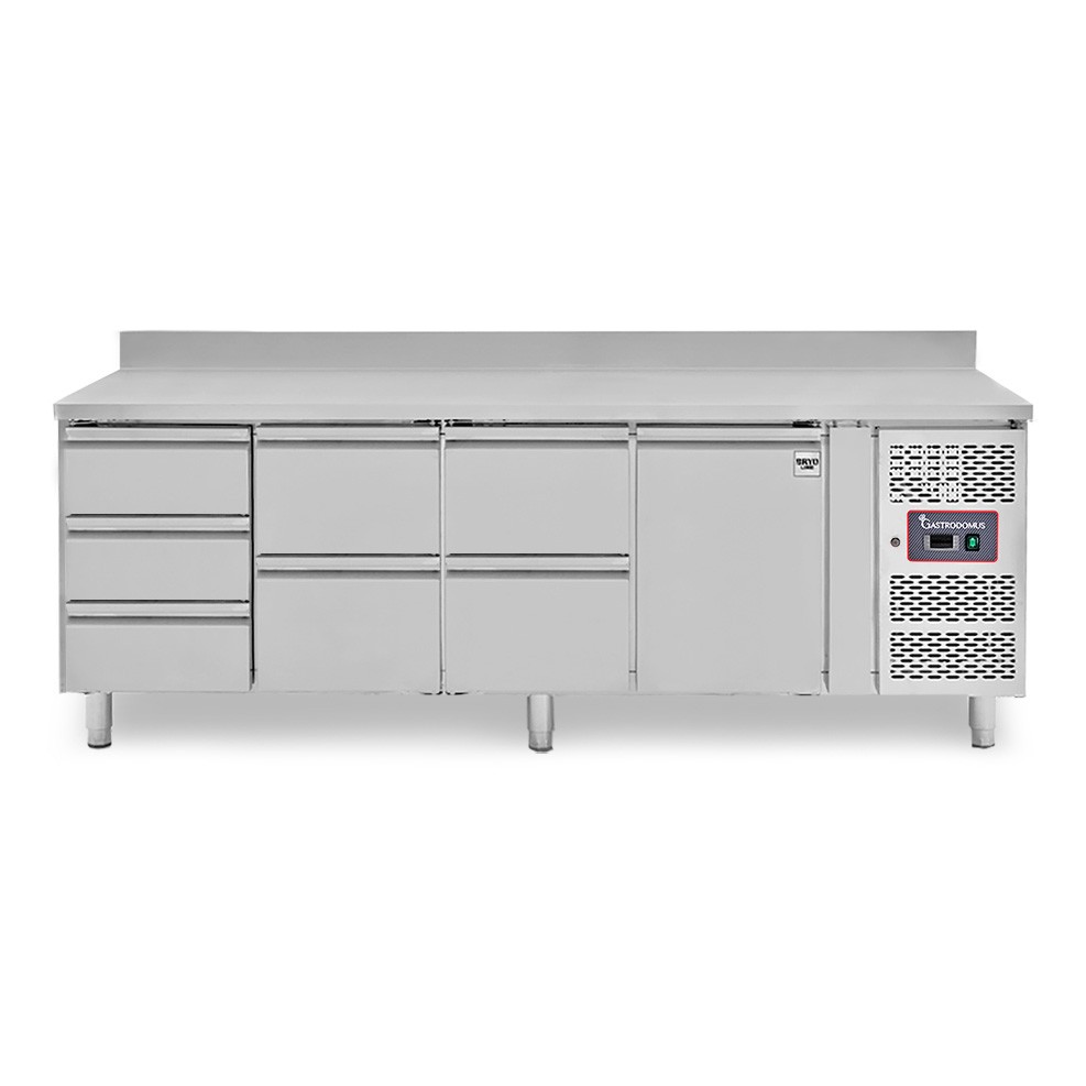 Kühltisch, 1 Tür, 7 Schubladen, Aufkantung, Tiefe 700 mm, -2°C/+8°C