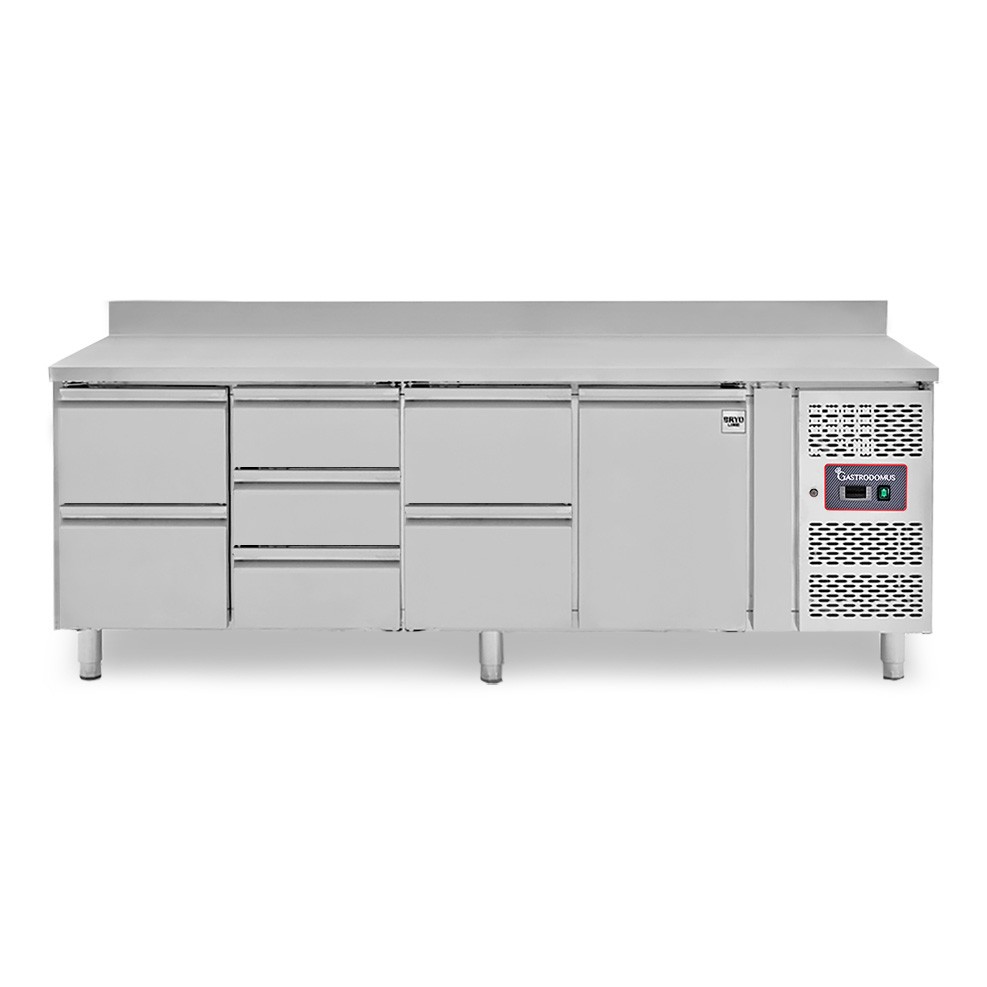 Kühltisch, 1 Tür, 7 Schubladen, Aufkantung, Tiefe 700 mm, -2°C/+8°C