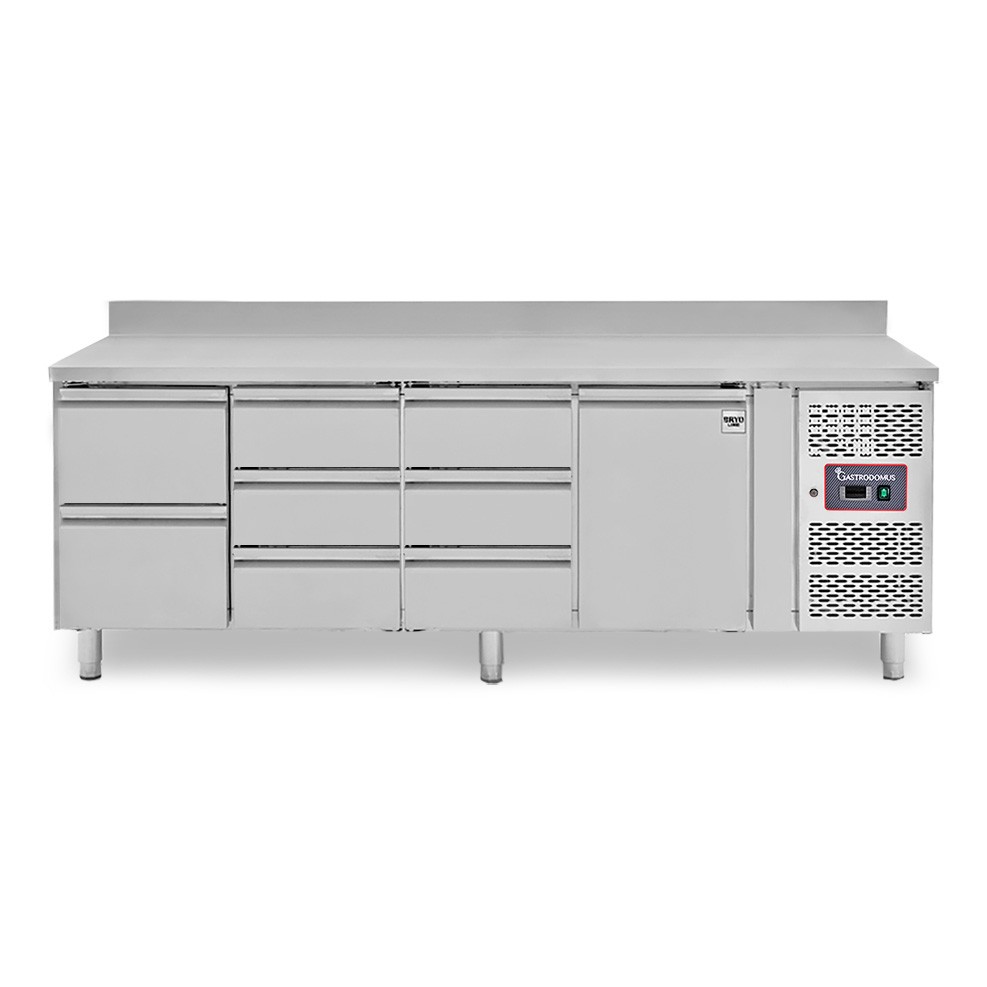 Kühltisch, 1 Tür, 8 Schubladen, Aufkantung, Tiefe 700 mm, -2°C/+8°C
