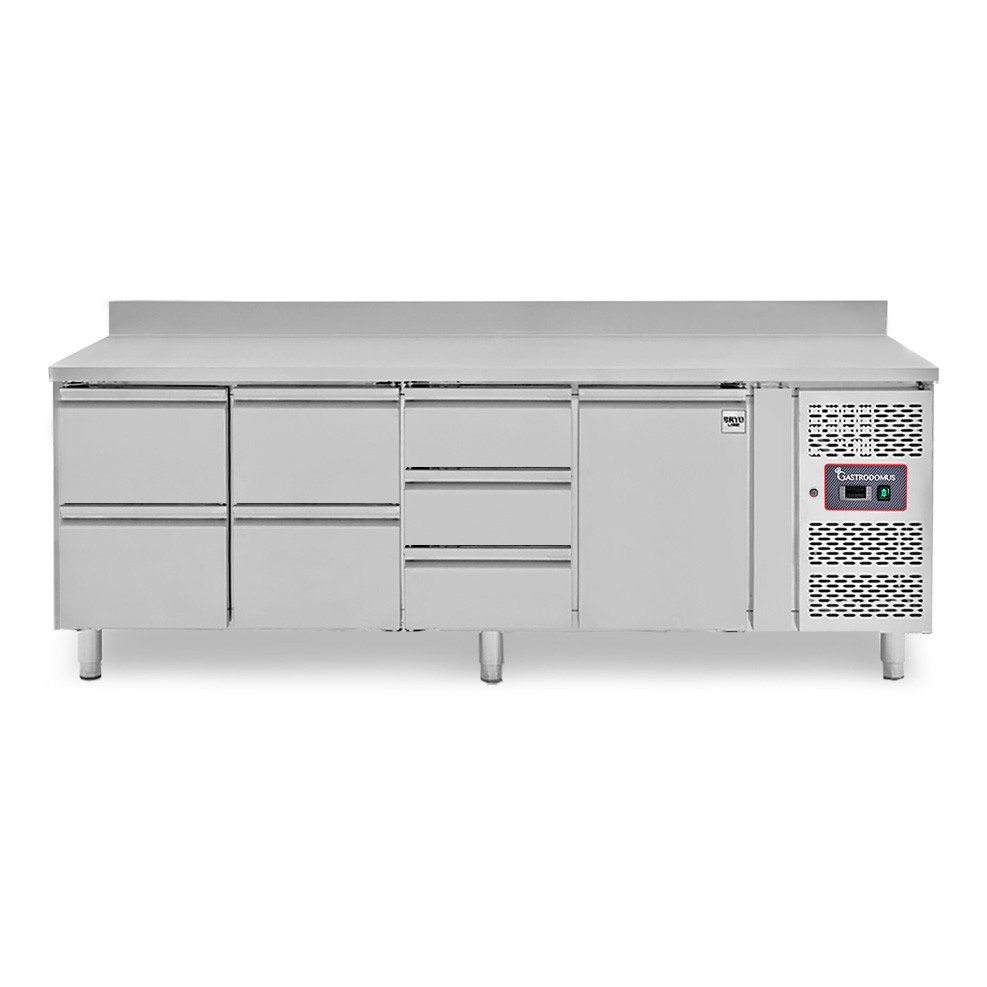 Kühltisch, 1 Tür, 7 Schubladen, Aufkantung, Tiefe 700 mm, -2°C/+8°C