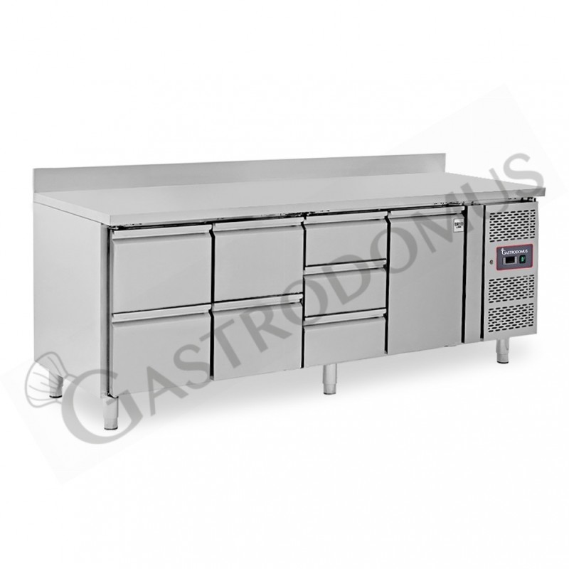 Kühltisch, 1 Tür, 7 Schubladen, Aufkantung, Tiefe 700 mm, -2°C/+8°C