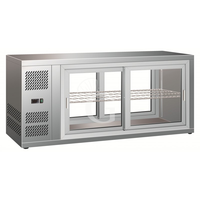Kühlvitrine, Umluftkühlung, 190 L, Edelstahl, Schiebetüren, +2°C/+8°C, B 910 mm x T 510 mm x H 550 mm Kühlvitrine, Umluftkühlung, 190 L, Edelstahl, Schiebetüren, +2°C/+8°C, B 910 mm x T 510 mm x H 550 mm