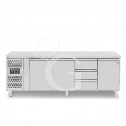 Kühltisch, 3 Schubladen, 3 Türen, T 700 mm, - 2° C/ + 8° C, Motor auf der linken Seite