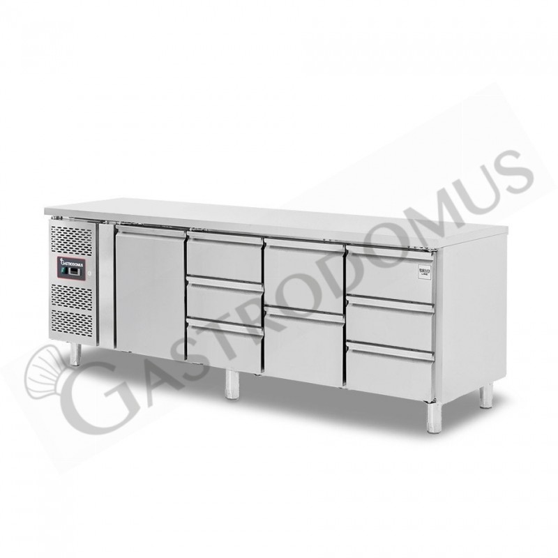 Kühltisch, 8 Schubladen, 1 Tür, T 700 mm, - 2° C/ + 8° C, Motor auf der linken Seite