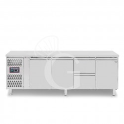 Kühltisch, 2 Schubladen, 3 Türen, T 700 mm, - 2° C/ + 8° C, Motor auf der linken Seite