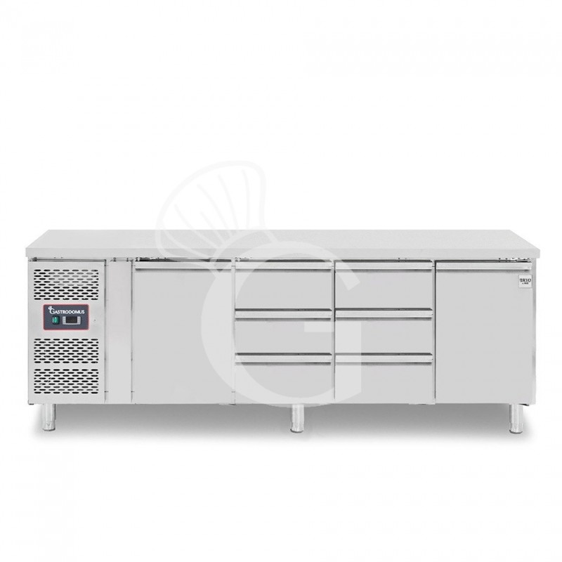 Kühltisch, 6 Schubladen, 2 Türen, T 700 mm, - 2° C/ + 8° C, Motor auf der linken Seite