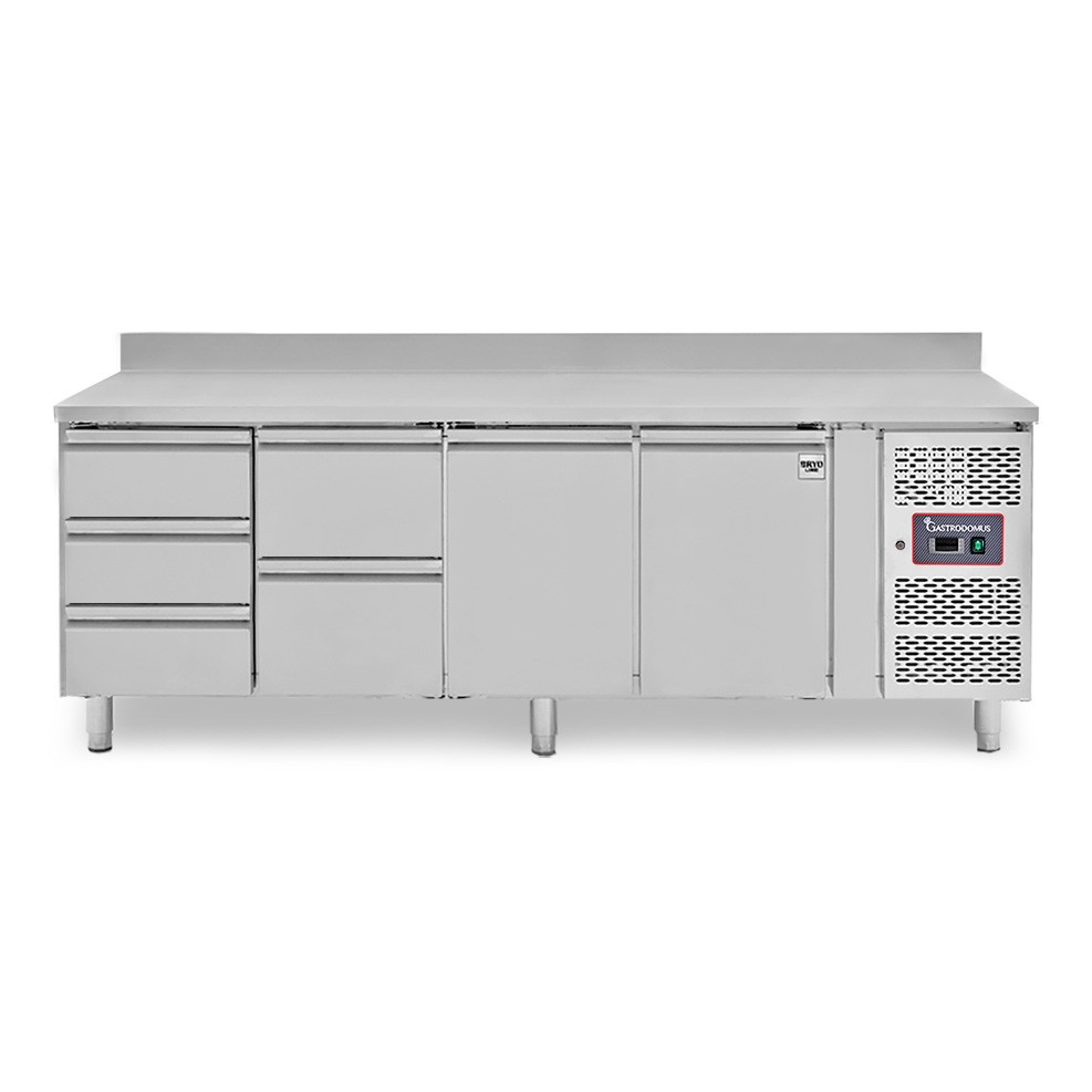 Kühltisch, 2 Türen, 5 Schubladen, Aufkantung, Tiefe 700 mm, -2°C/+8°C