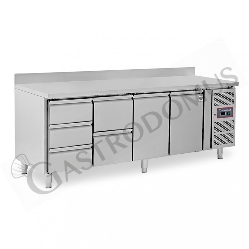 Kühltisch, 2 Türen, 5 Schubladen, Aufkantung, Tiefe 700 mm, -2°C/+8°C