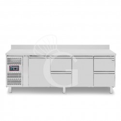 Kühltisch, 4 Schubladen, 2 Türen, T 700 mm, - 2° C/ + 8° C, Aufkantung, Motor auf der linken Seite