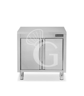 Schranktisch aus Edelstahl 2 Flügeltüren B 900 mm x T 600 mm x H 850 mm