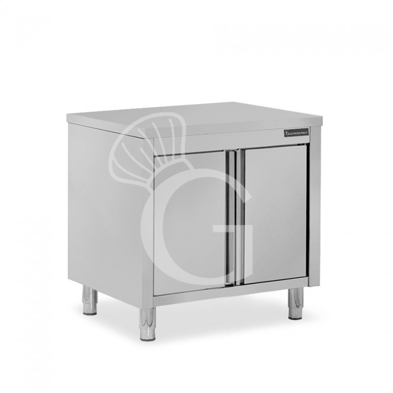 Schranktisch aus Edelstahl 2 Flügeltüren B 900 mm x T 600 mm x H 850 mm