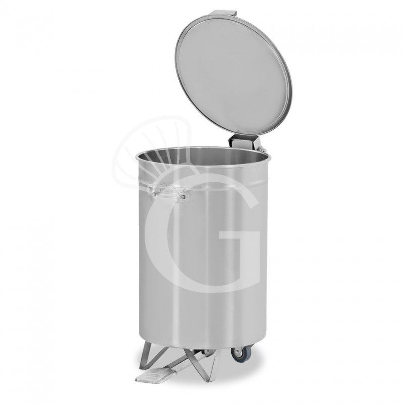 Abfalleimer mit Fußpedal, rund, Ø 390 mm, Edelstahl, 50 Liter