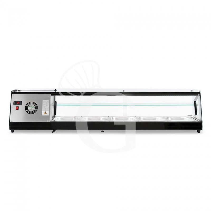 Tapas-Kühlvitrine für 5 x GN1/2 Behälter, 160 Watt, B 1740 mm x T 395 mm x H 375 mm