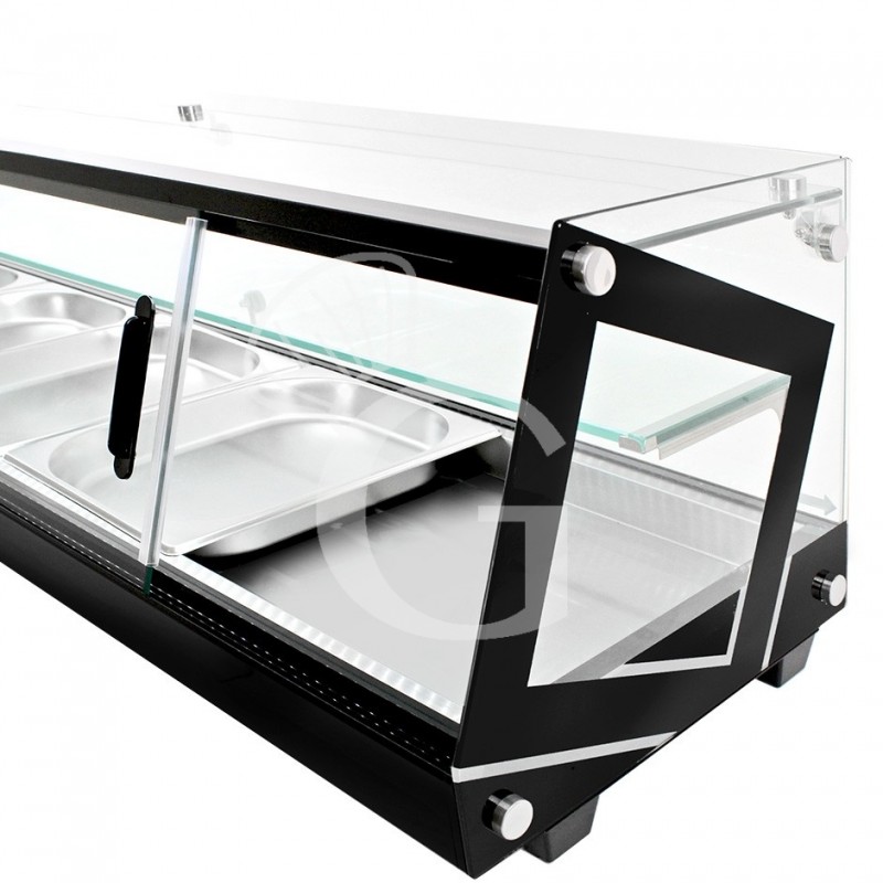 Tapas-Kühlvitrine für 5 x GN1/2 Behälter, 160 Watt, B 1740 mm x T 395 mm x H 375 mm