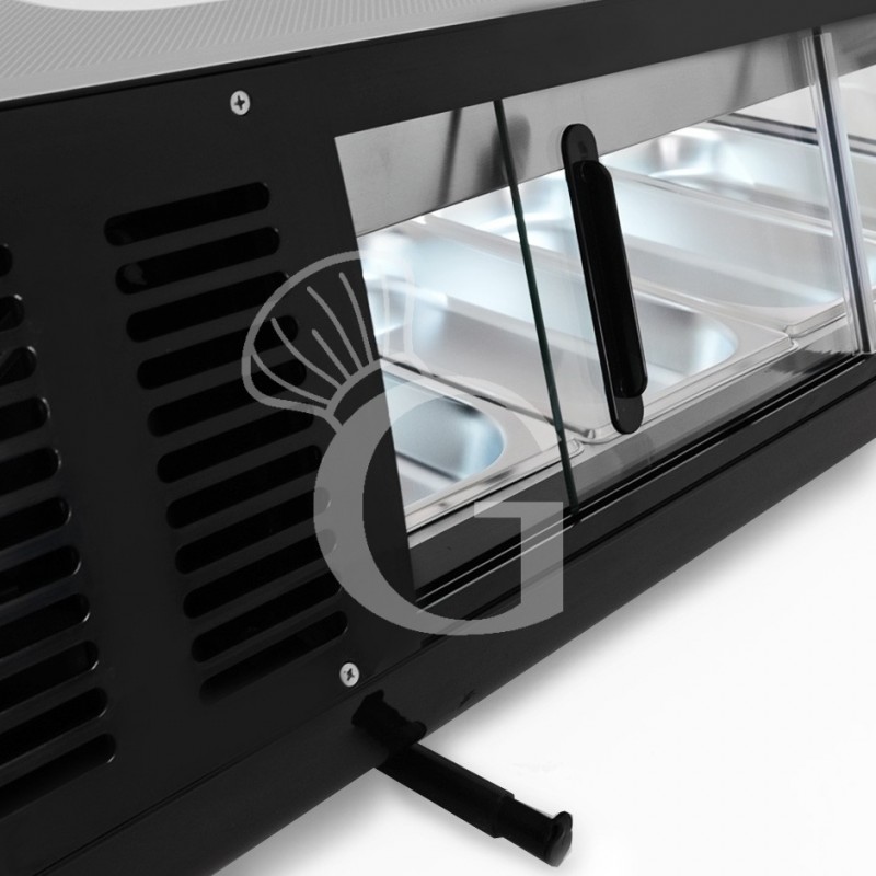 SUSHI-KÜHLAUFSATZVITRINE FÜR 4 x GN1/3 BEHÄLTER, B 1177 mm x T 420 mm x H 265 mm