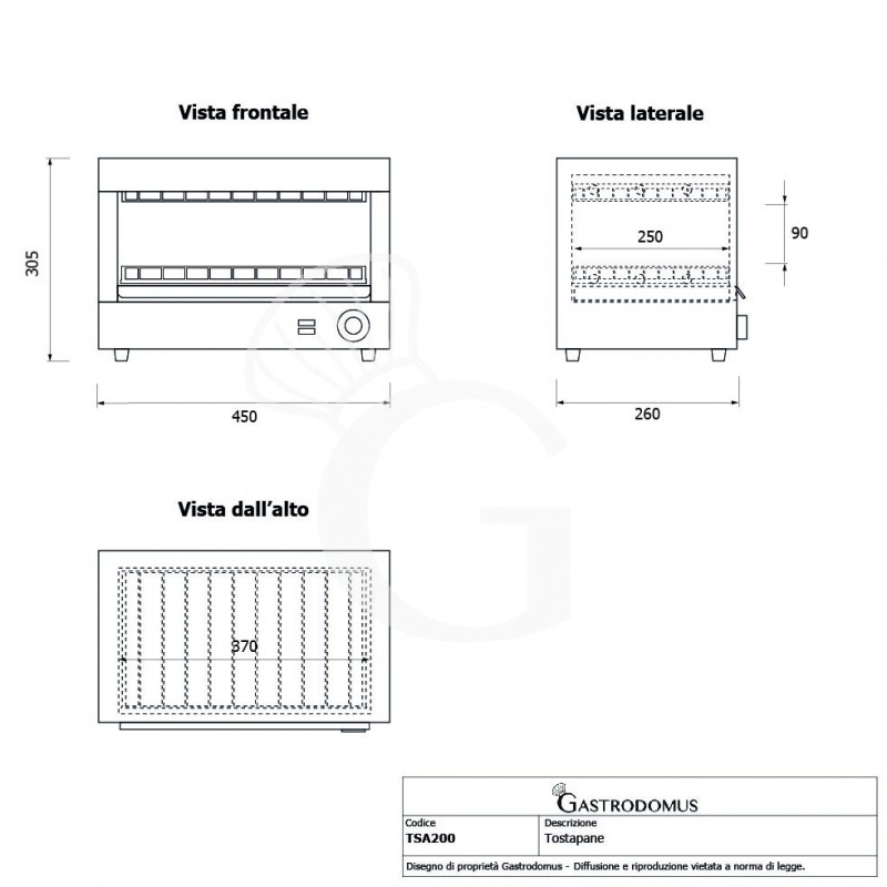 Toasterleistung 2 KW, einphasig, B 490 mm x T 260 mm x H 300 mm