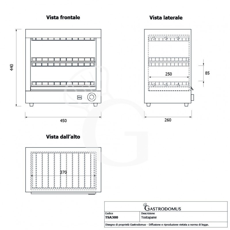 Elektro-Toaster, 3 KW, einphasig, B 450 x T 260 x H 440 mm
